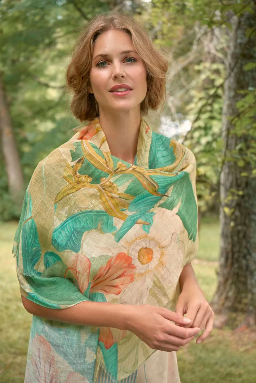 100% Linen Delicate Tropics in Sage Scarf