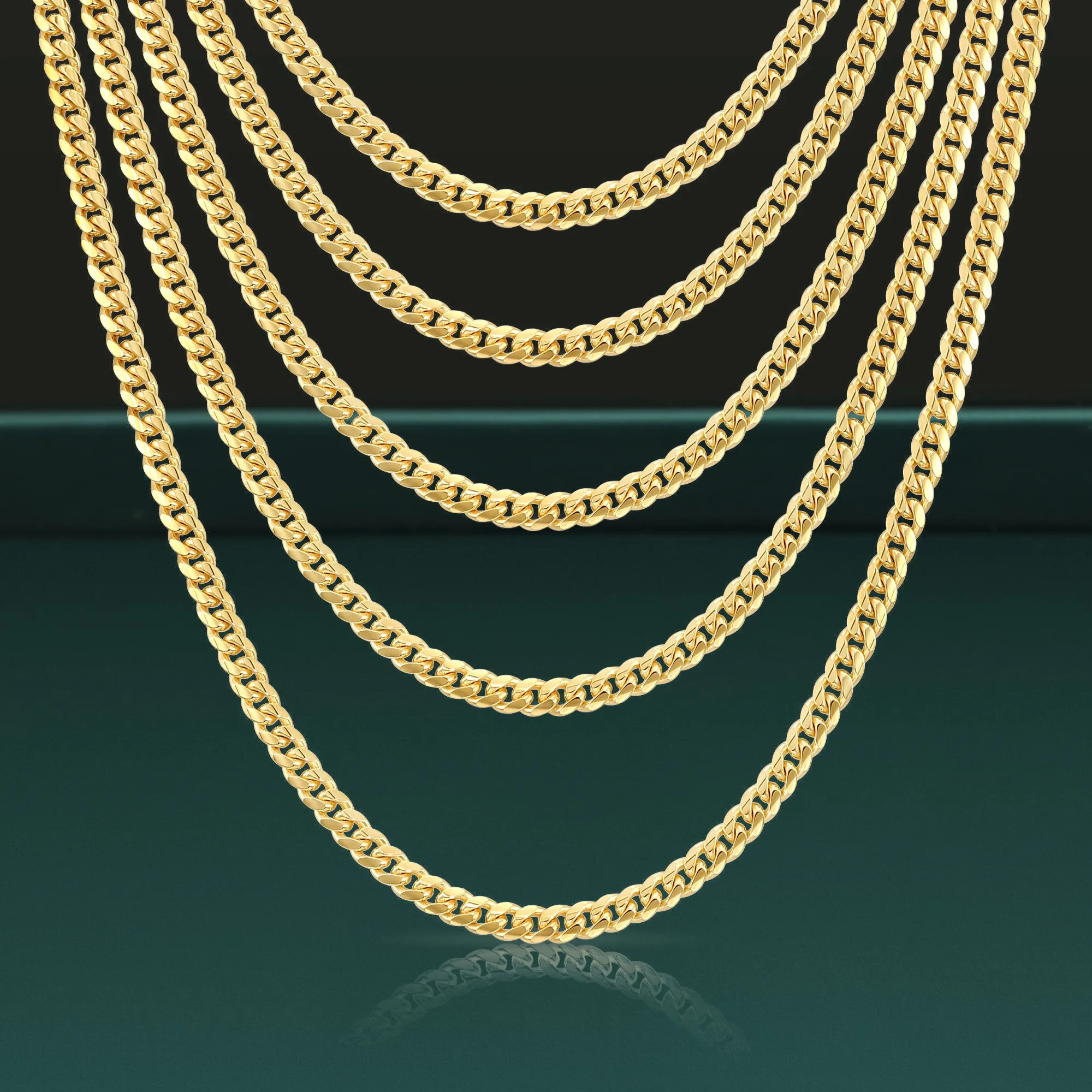 14k Solid Gold Miami Cuban Chain, Heavy Solid 14k Gold Chain, Sizes 2.6mm 4mm