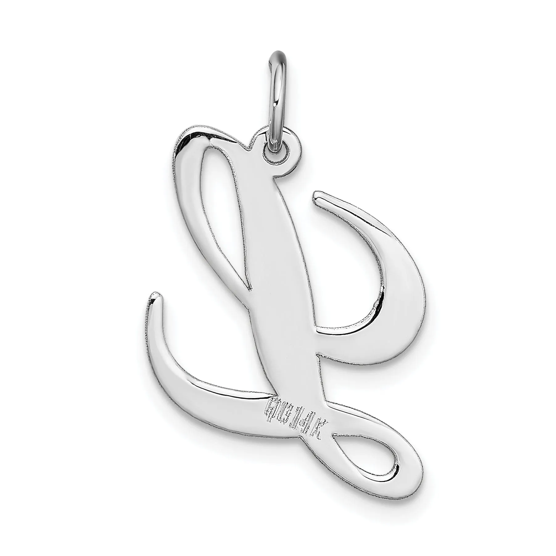 14K White Gold Large Size Fancy Script Letter L Initial Charm Pendant