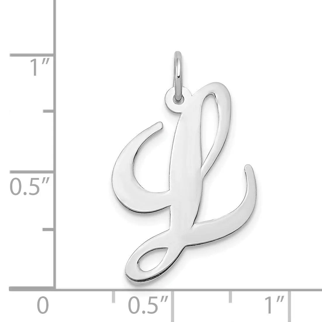 14K White Gold Large Size Fancy Script Letter L Initial Charm Pendant