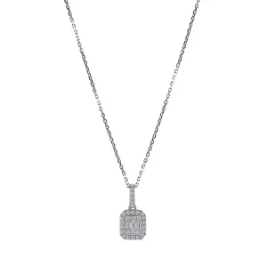 18ct White Gold 0.33ct Baguette Cut Diamond Rectangle Halo Necklace