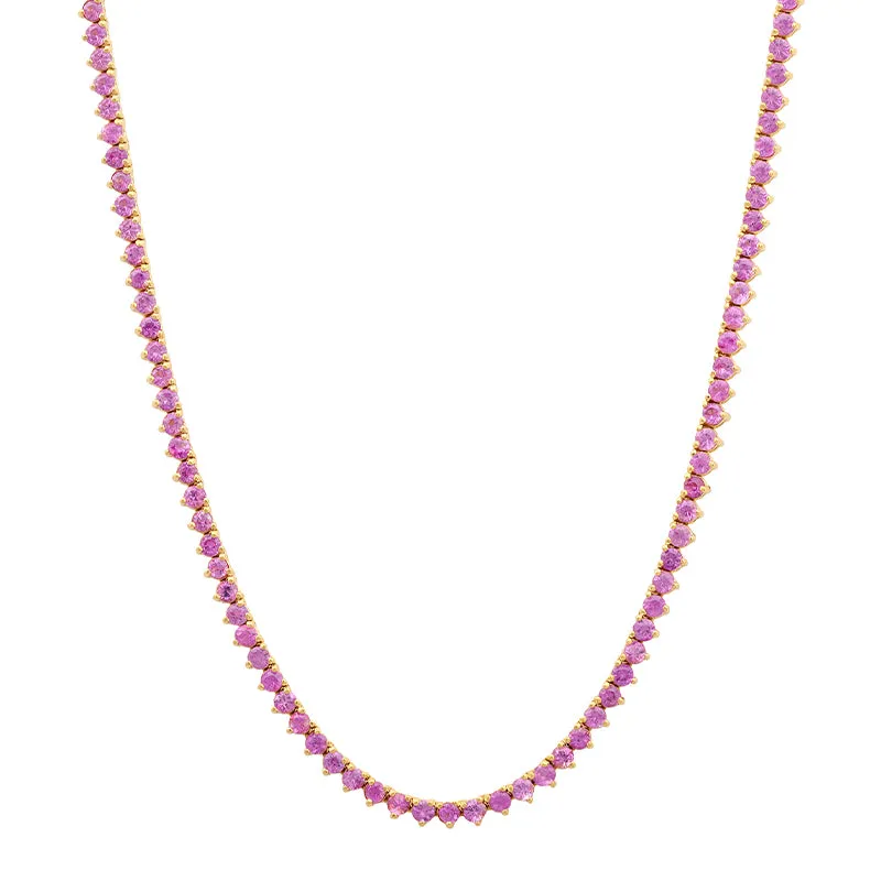 3-Prong Pink Sapphire Tennis Necklace