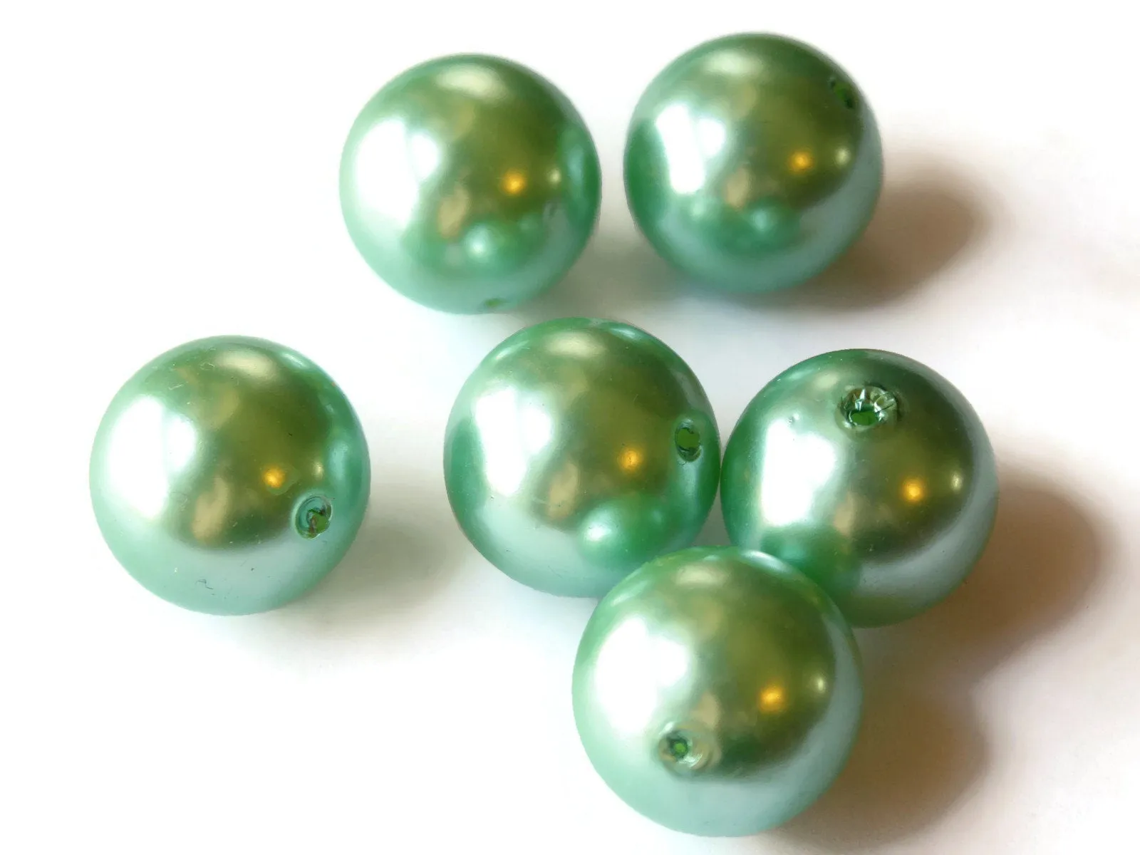 6 24mm Round Light Green Pearls Faux Plastic Pearl Beads