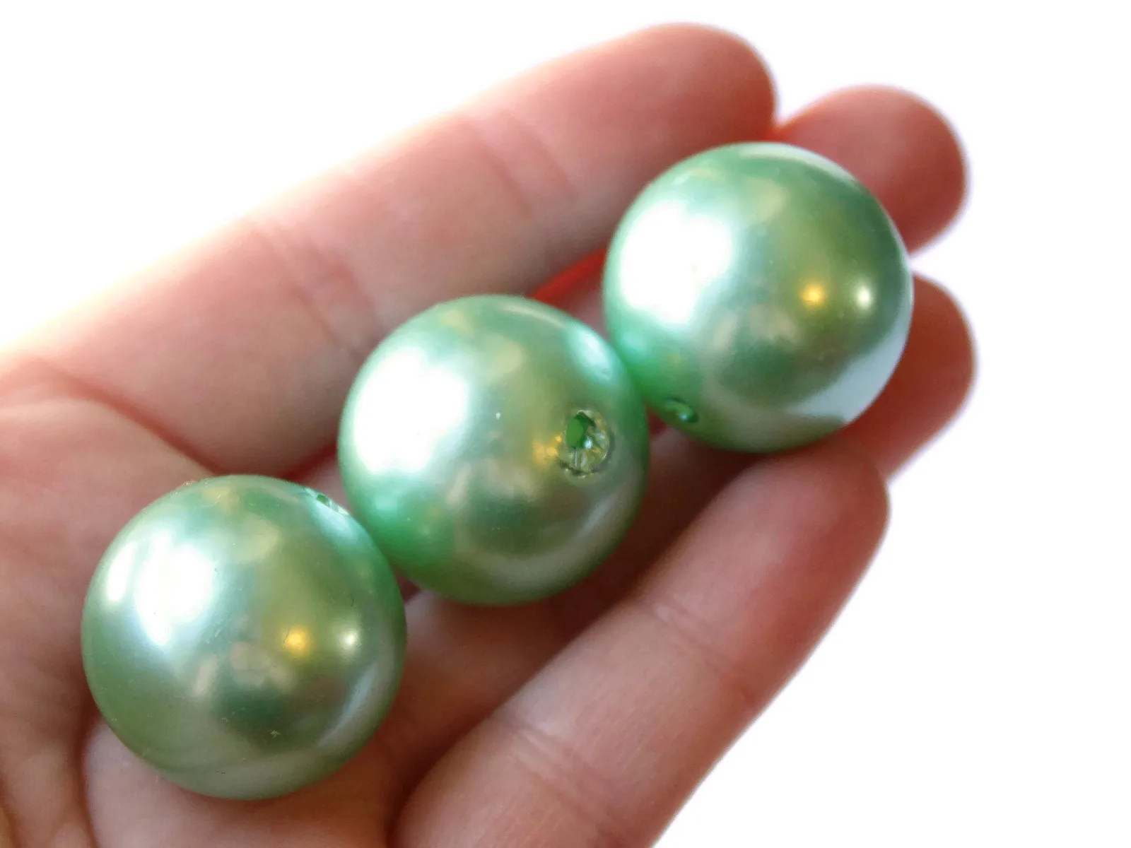 6 24mm Round Light Green Pearls Faux Plastic Pearl Beads