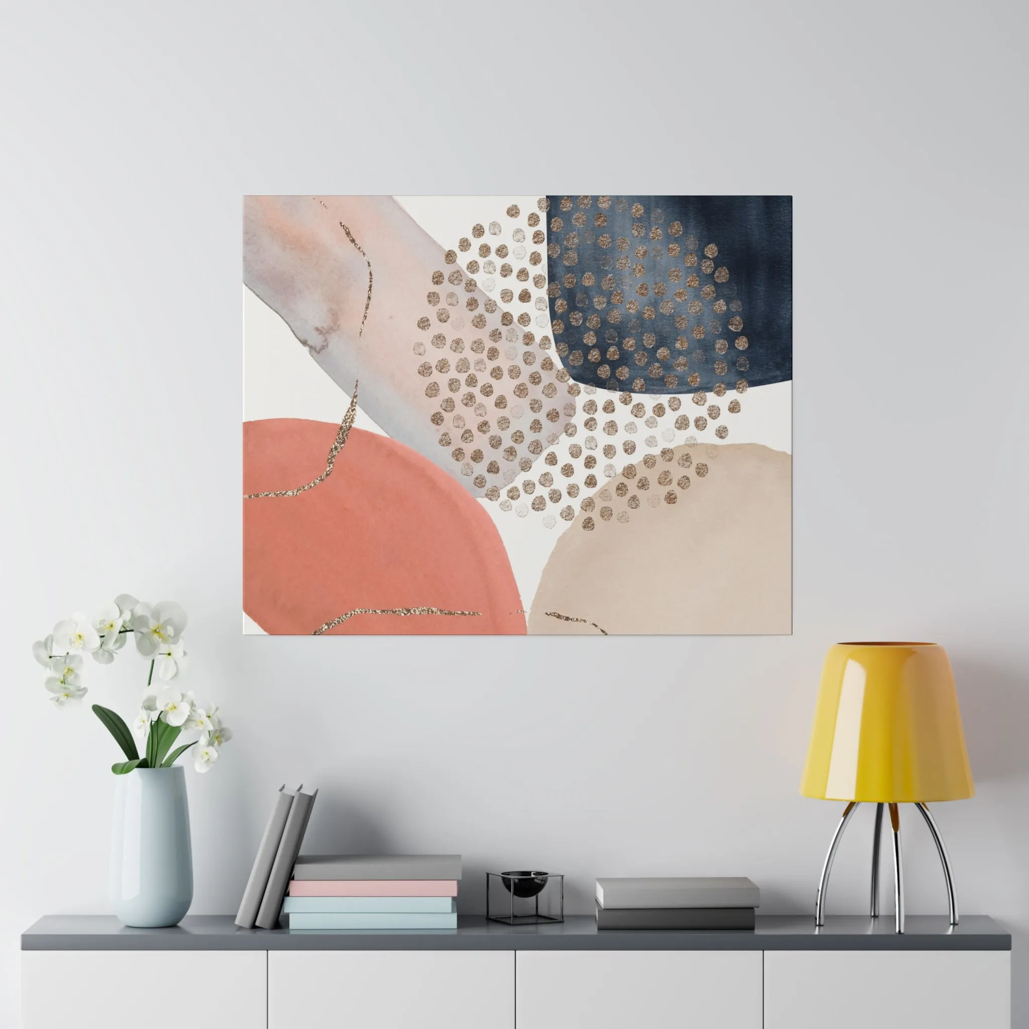 Abstract Artwork | Canvas Wall Art | Salmon Pink, Beige Navy