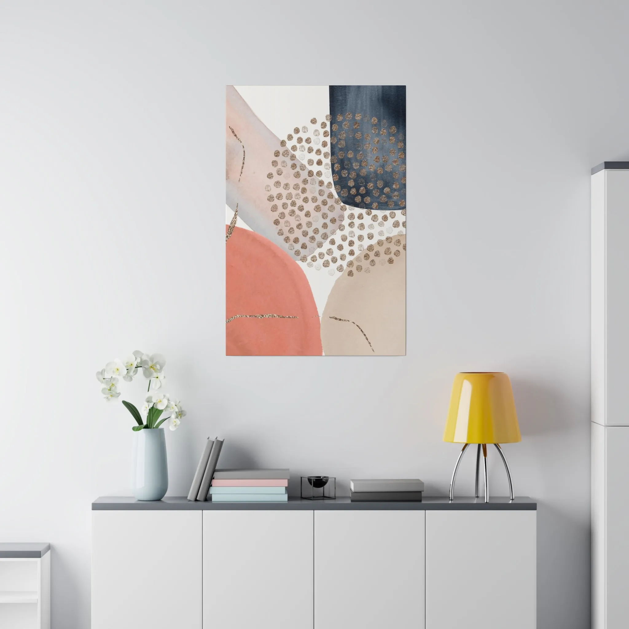 Abstract Artwork | Canvas Wall Art | Salmon Pink, Beige Navy