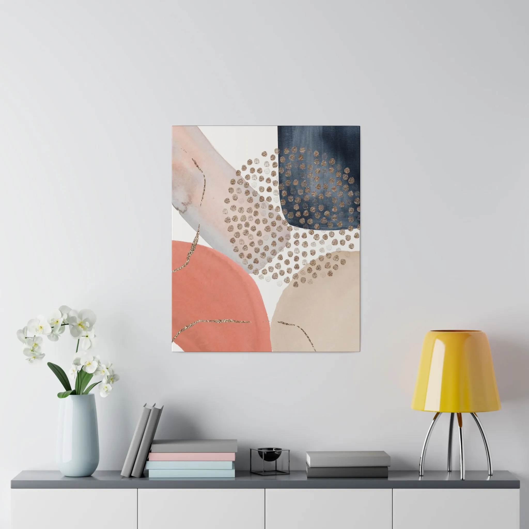 Abstract Artwork | Canvas Wall Art | Salmon Pink, Beige Navy