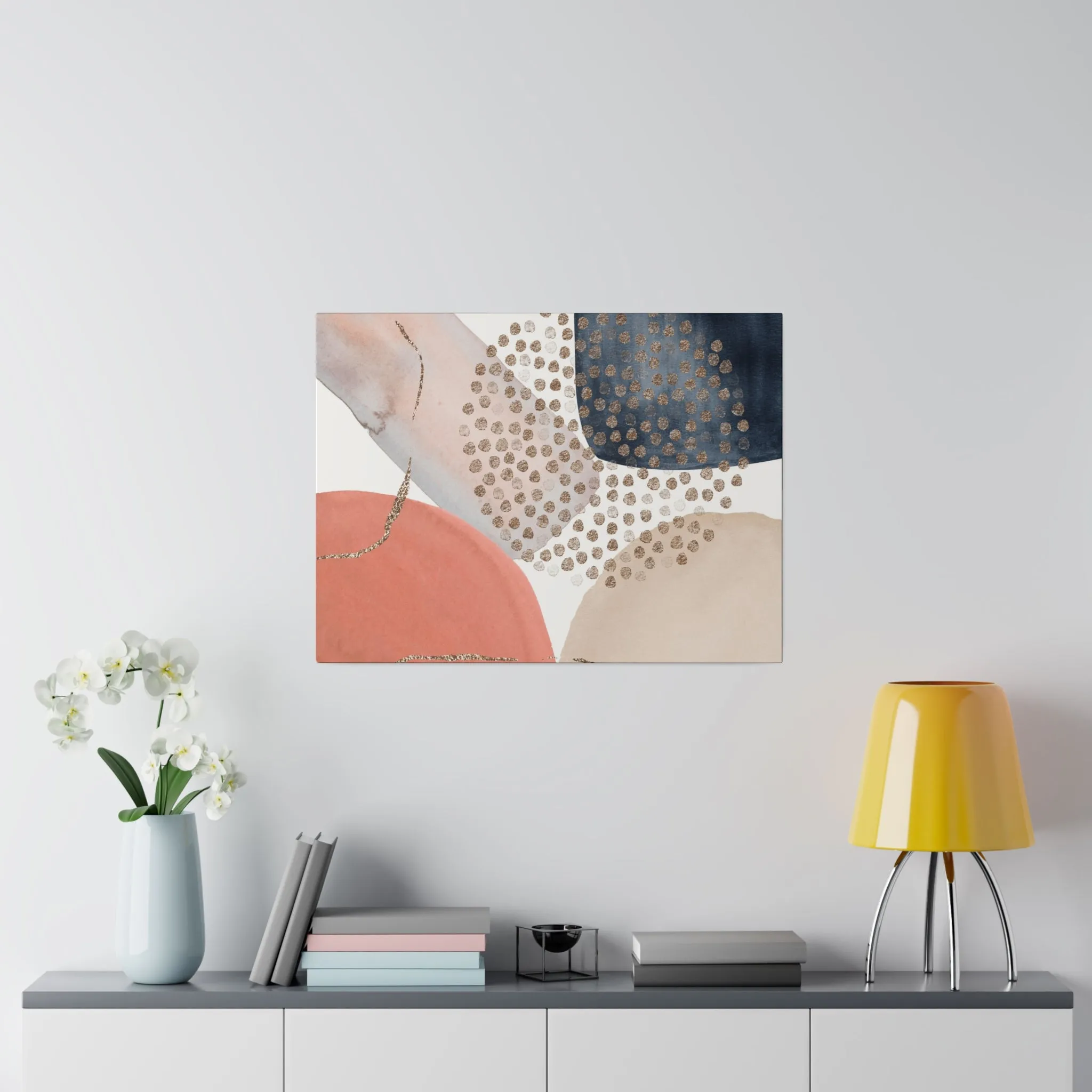 Abstract Artwork | Canvas Wall Art | Salmon Pink, Beige Navy