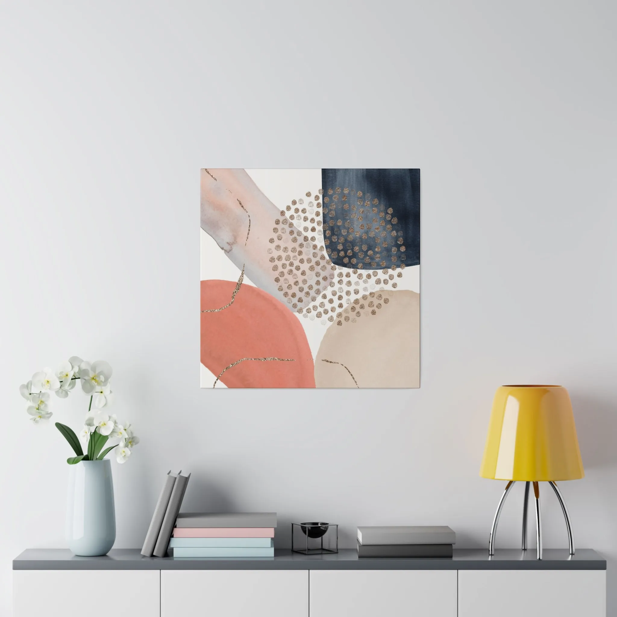 Abstract Artwork | Canvas Wall Art | Salmon Pink, Beige Navy