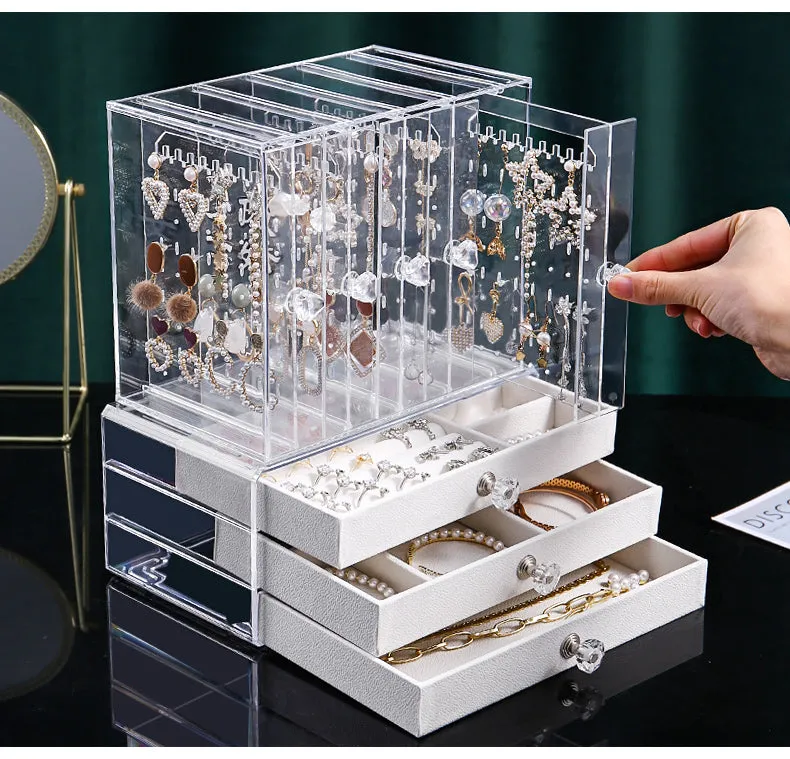 Acrylic Earring Holder and Jewelry Organizer 5 Slots 3 Drawers