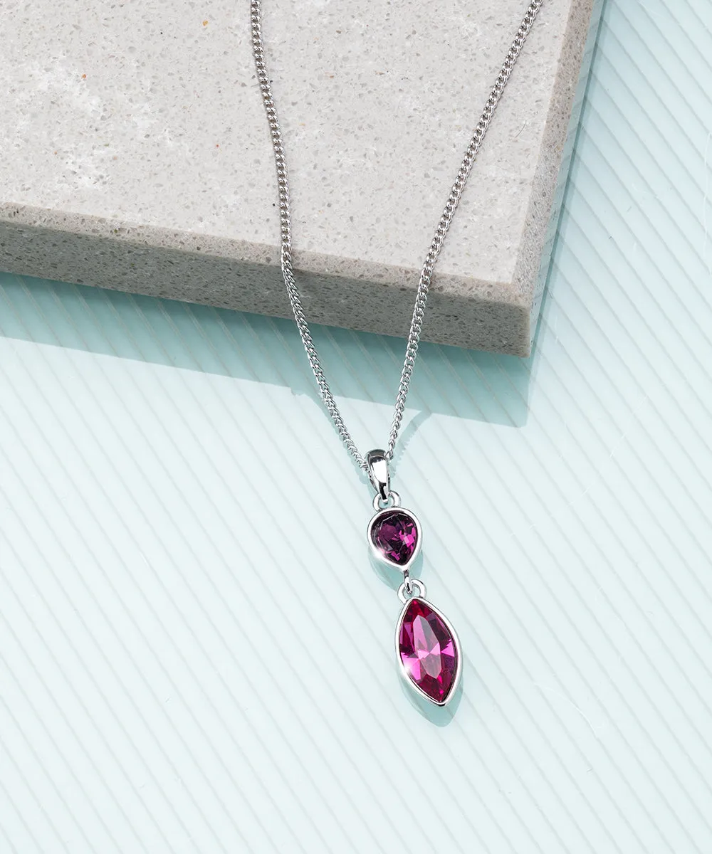 Amethyst & Fuchsia Swarovski Crystal Marquis Drop Pendant Necklace