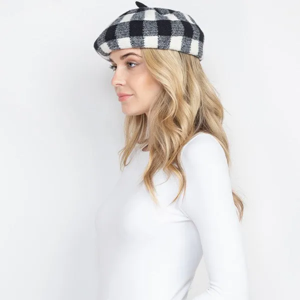 Black & White Buffalo Plaid Beret