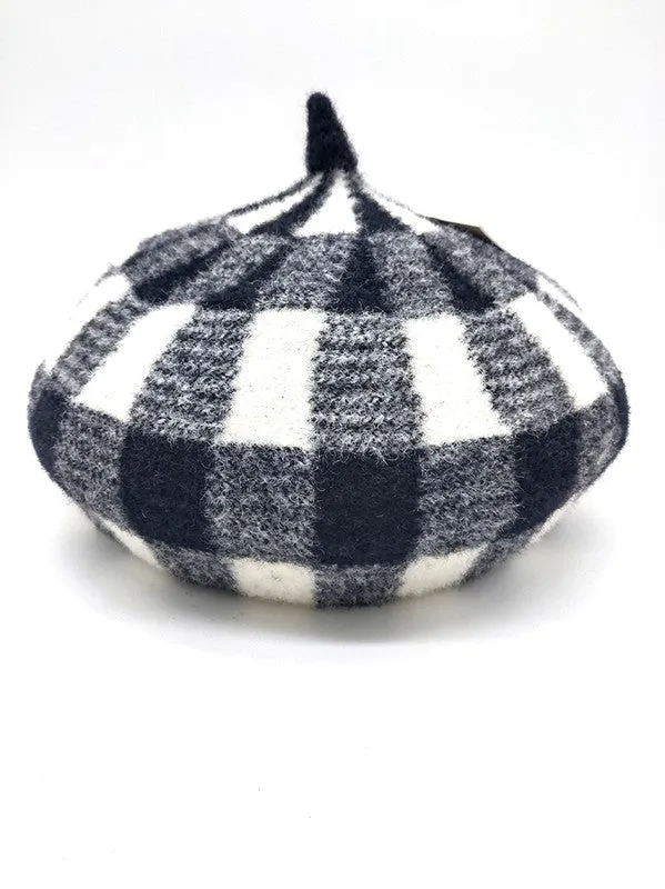 Black & White Buffalo Plaid Beret