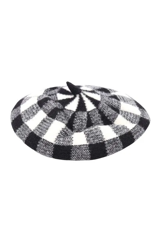 Black & White Buffalo Plaid Beret