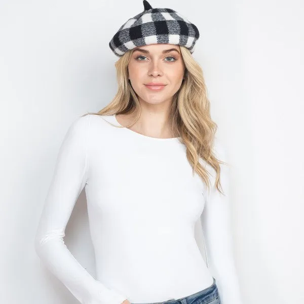 Black & White Buffalo Plaid Beret