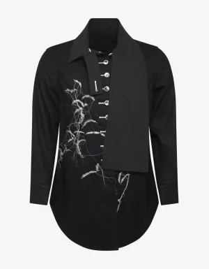 Black Stole Collar Embroidered Shirt