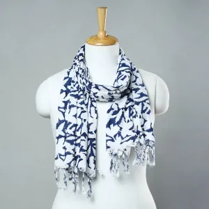 Blue - Sanganeri Block Printed Cotton Stole with Tassels 116