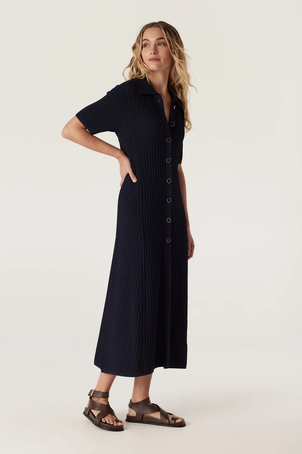 Brooke Crepe Rib Dress - Navy