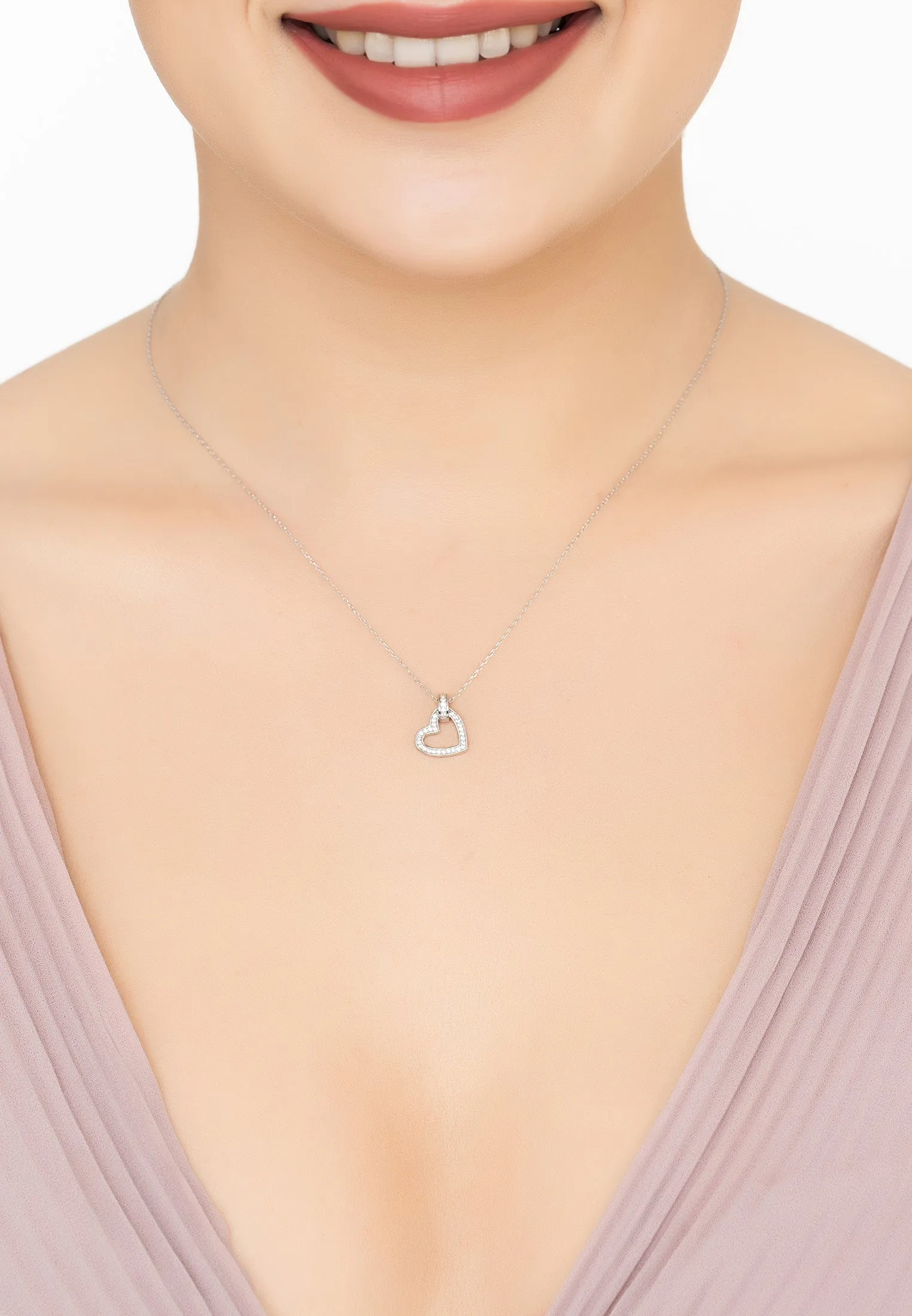 Cherished Heart Pendant Necklace Silver