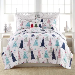 cozy Northern Star Quilt Set - Full/Queen Quilt   Two Standard Pillow Shams - Christmas Tree - Black and White - Quilt Size (88x92in.) and Pillow Sham Size (26x20in.) - Reversible Multicolor King