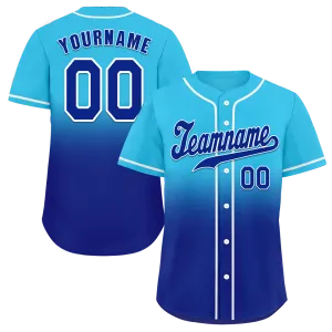 Custom Aqua Blue Fade Fashion Blue Authentic Baseball Jersey