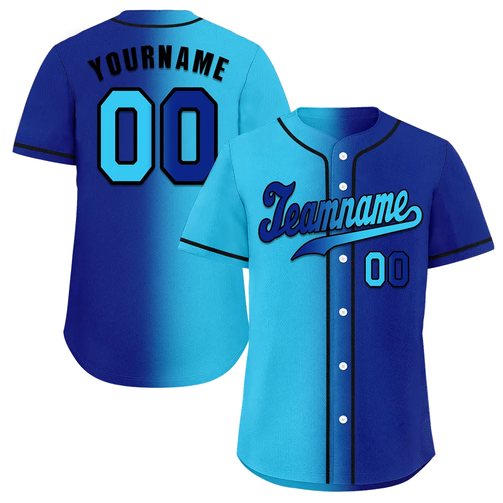 Custom Aqua Blue Gradient Fashion Blue Authentic Baseball Jersey