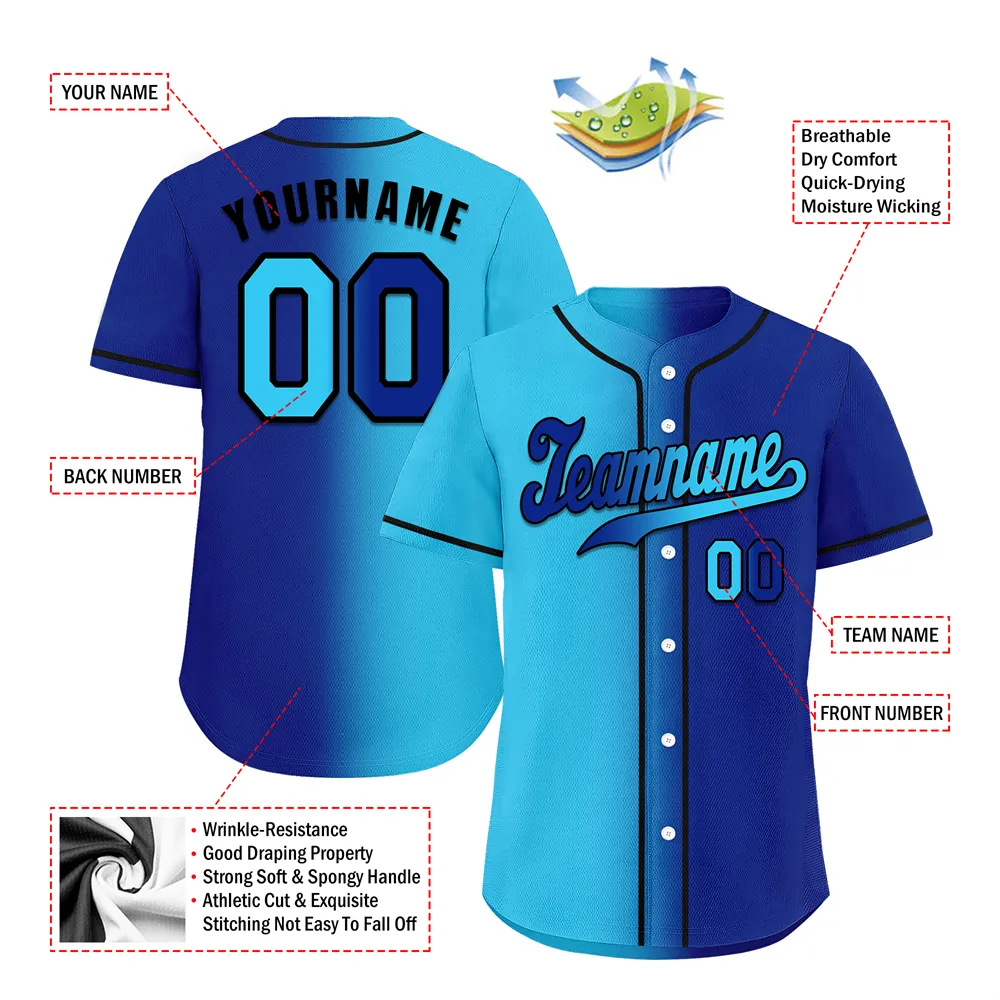 Custom Aqua Blue Gradient Fashion Blue Authentic Baseball Jersey