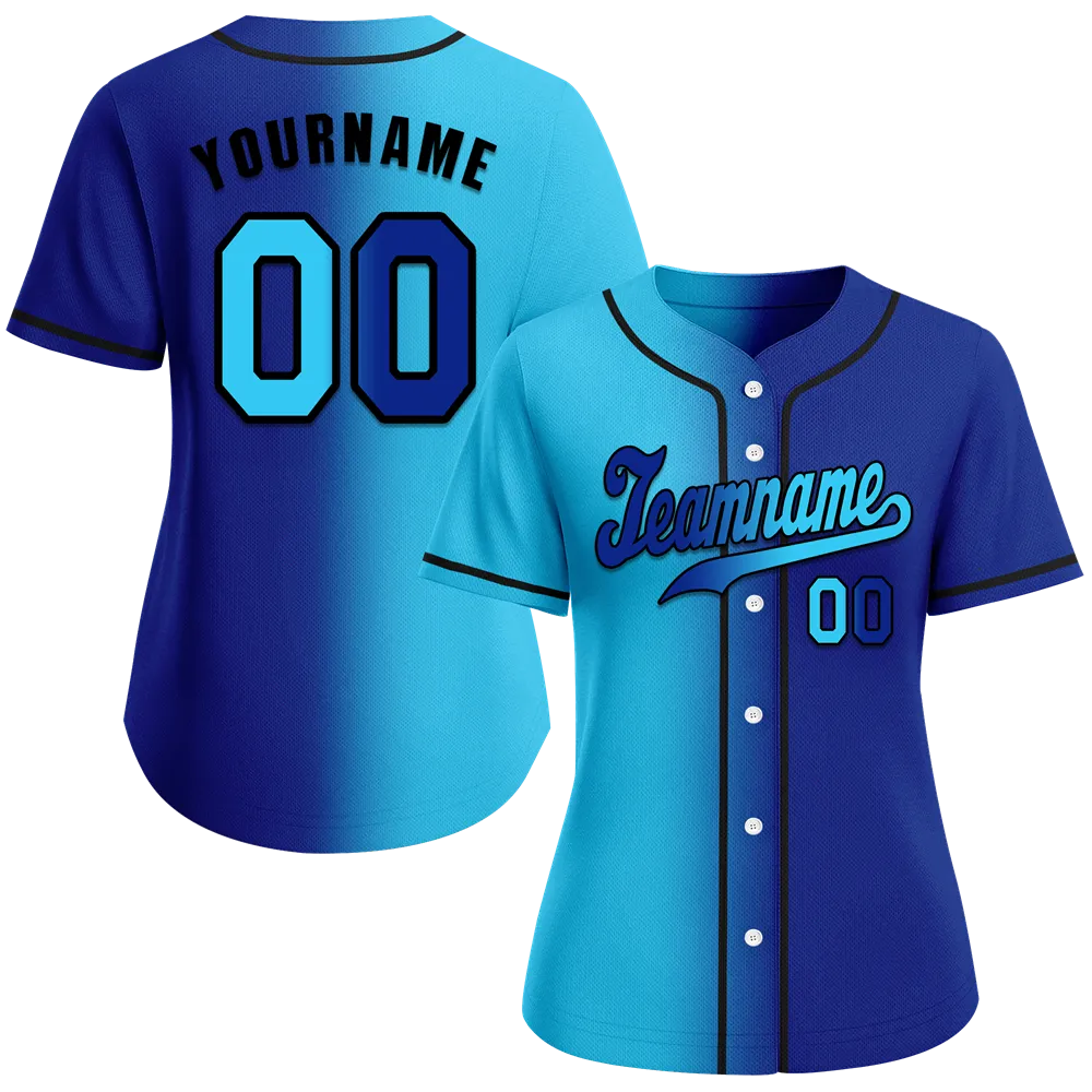 Custom Aqua Blue Gradient Fashion Blue Authentic Baseball Jersey