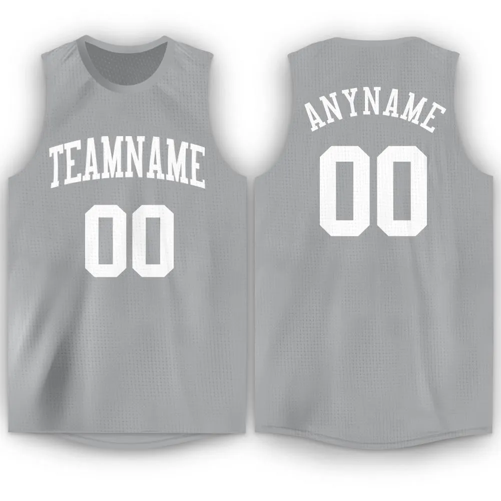 Custom Gray White Round Neck Basketball Jersey