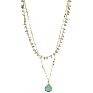 Double Layered Green Stone and Delicate Gold Style Necklace