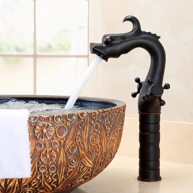 Dragon Carved Basin Faucet Sink Faucet Dual Handle Bathroom Mixer Tap