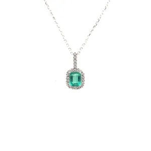 Emerald and Diamond Halo Pendant