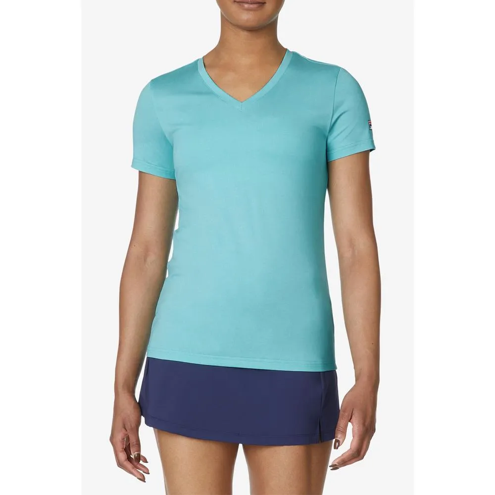 Fila Women's Essentials Short Sleeve V Neck Top - Blue Radiance