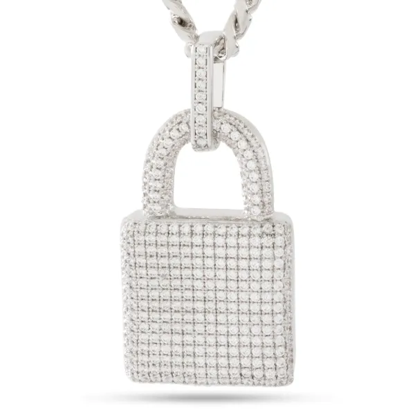 Gemstone Encrusted Padlock Necklace White Gold