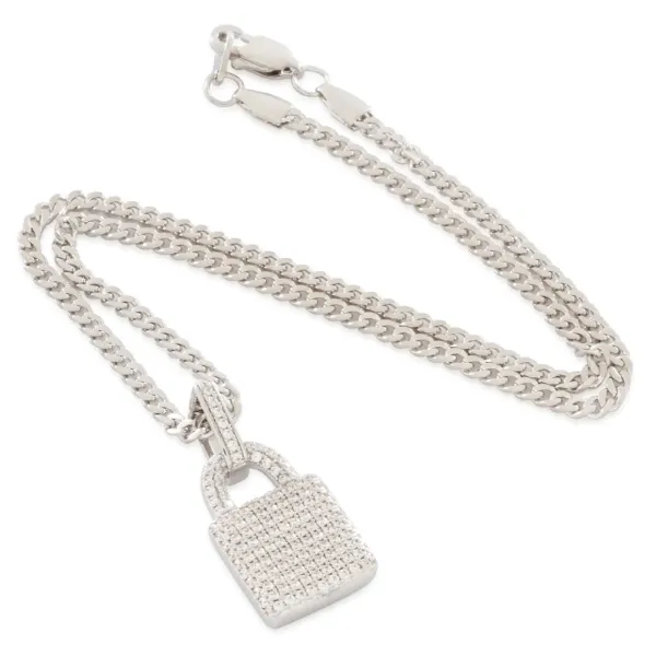 Gemstone Encrusted Padlock Necklace White Gold