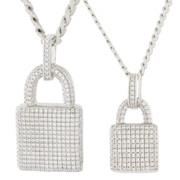 Gemstone Encrusted Padlock Necklace White Gold