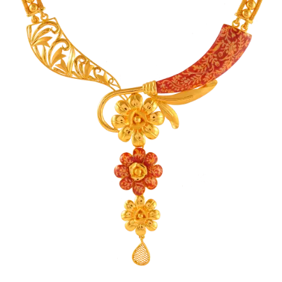 Gorgeous 22k Gold Necklace Adorned With Pola And Floral Details