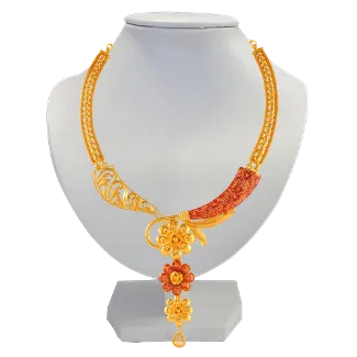 Gorgeous 22k Gold Necklace Adorned With Pola And Floral Details