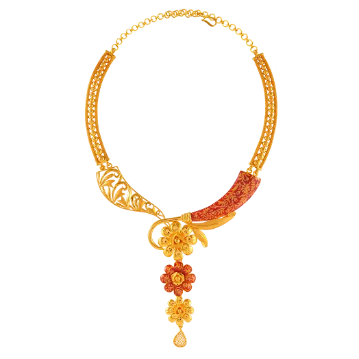 Gorgeous 22k Gold Necklace Adorned With Pola And Floral Details