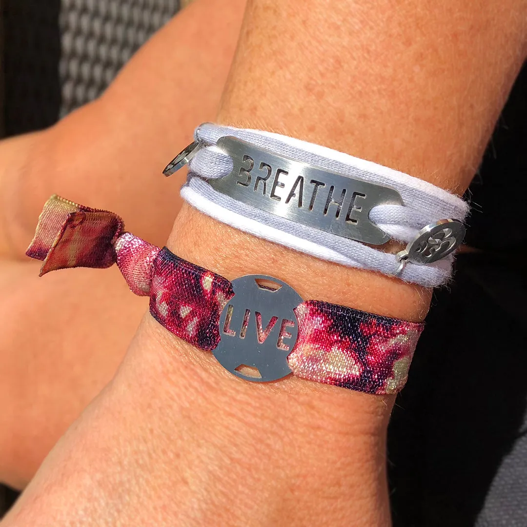 Gray/White Stripe Jersey Wrap Bracelet with Charms