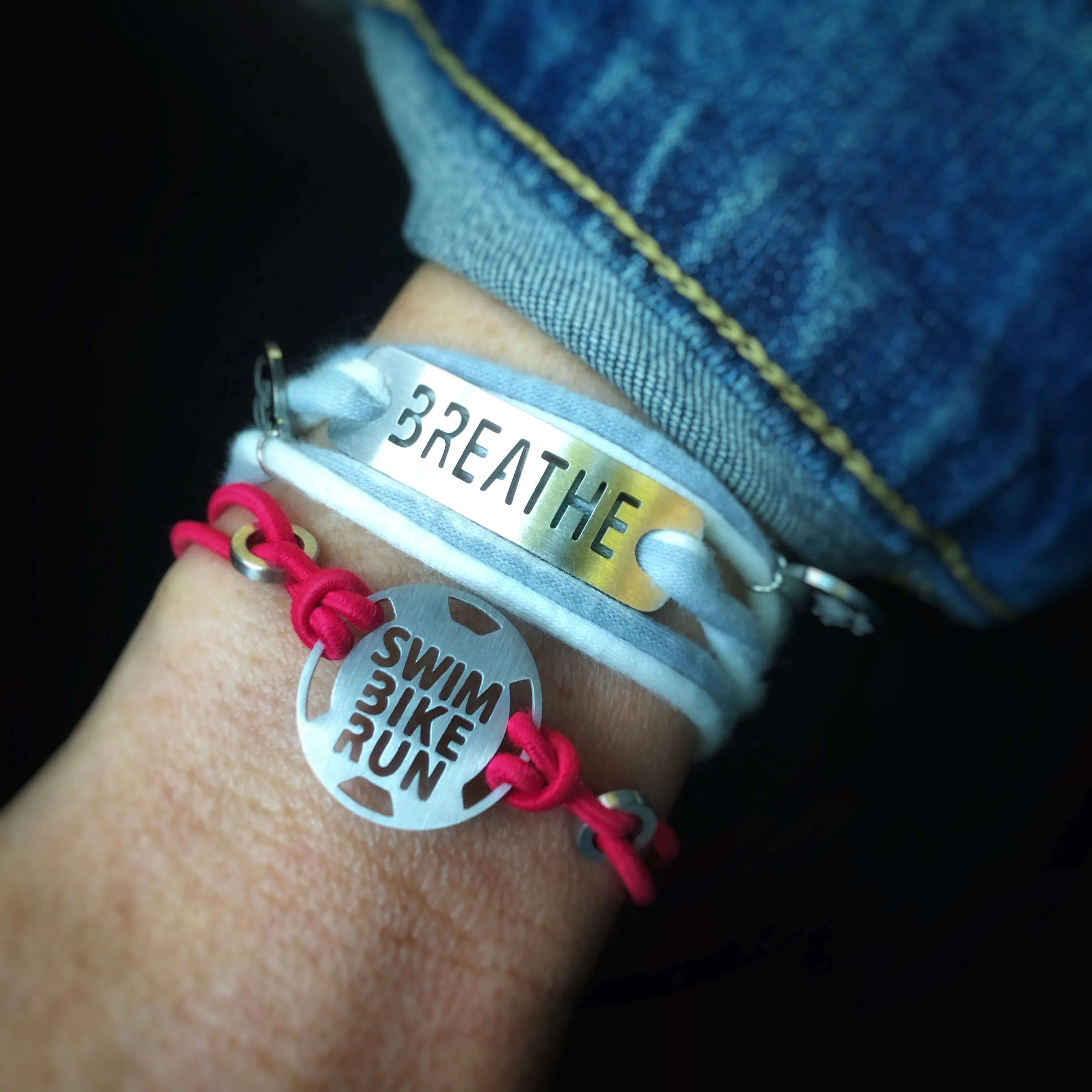 Gray/White Stripe Jersey Wrap Bracelet with Charms