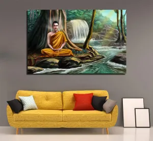 IMAGING CANVAS® Buddha Sitting in Meditation | Wall Hanging Canvas Painting | | Gift and Home/Office Decor | 22 inch x 34 inch