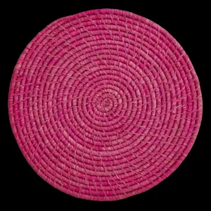 Large Pink Round Handmade Raffia Coaster