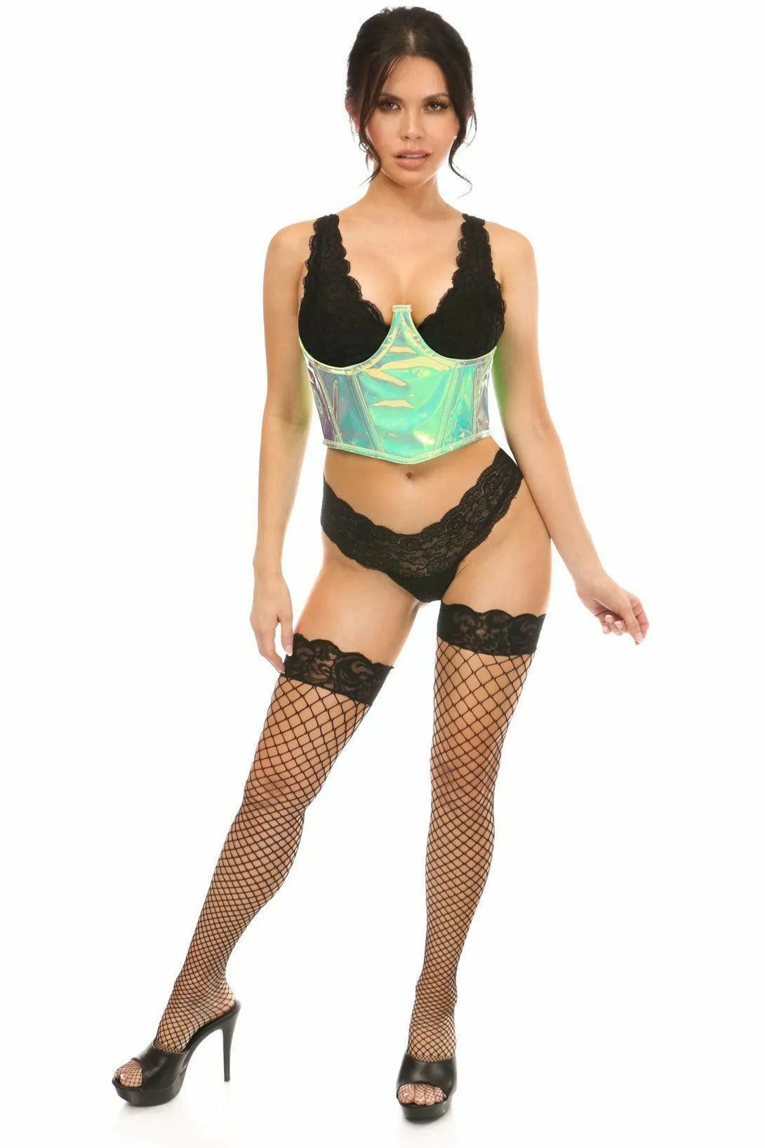 Lavish Mint Green Holo Open Cup Underwire Waist Cincher