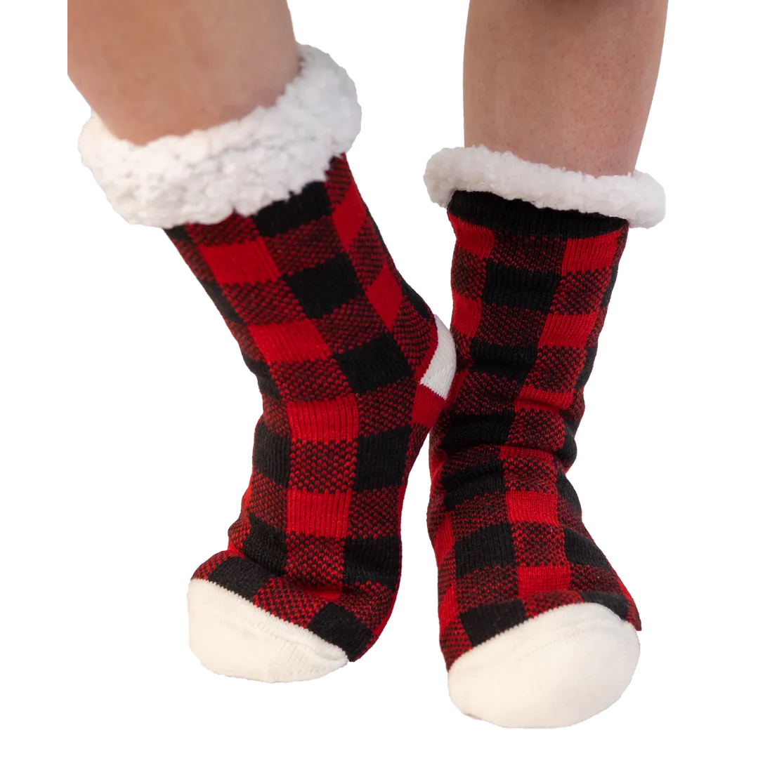 Lazyone Plush Socks, RED PLAID