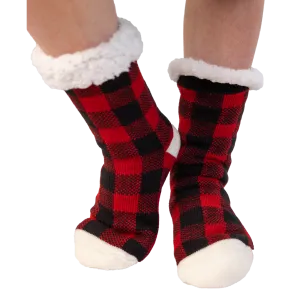 Lazyone Plush Socks, RED PLAID