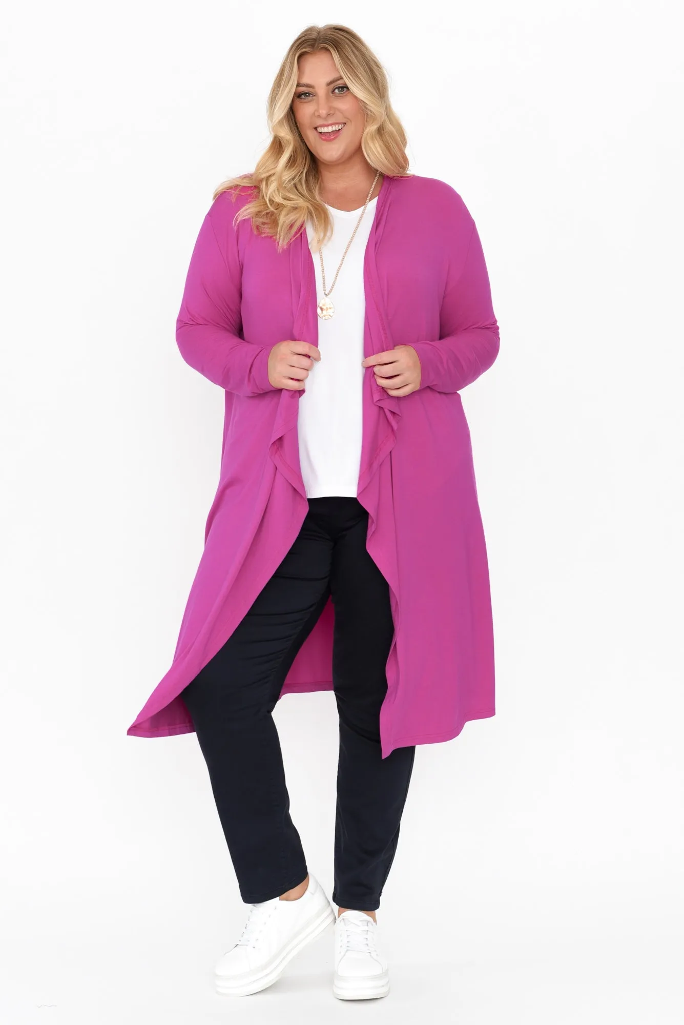 Leanna Magenta Bamboo Waterfall Cardigan