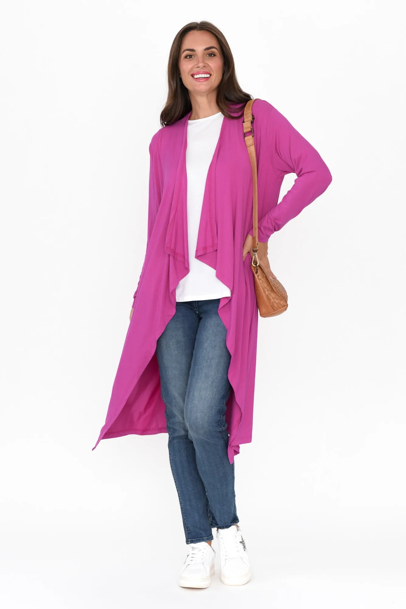 Leanna Magenta Bamboo Waterfall Cardigan