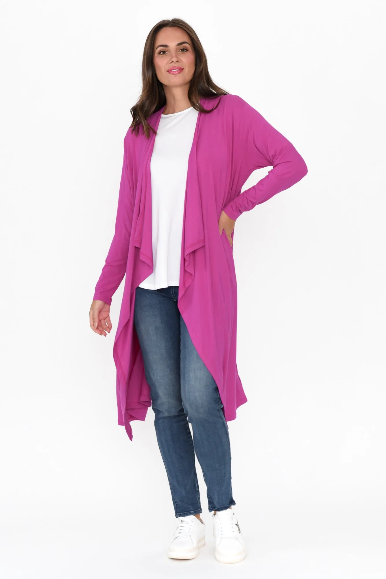 Leanna Magenta Bamboo Waterfall Cardigan