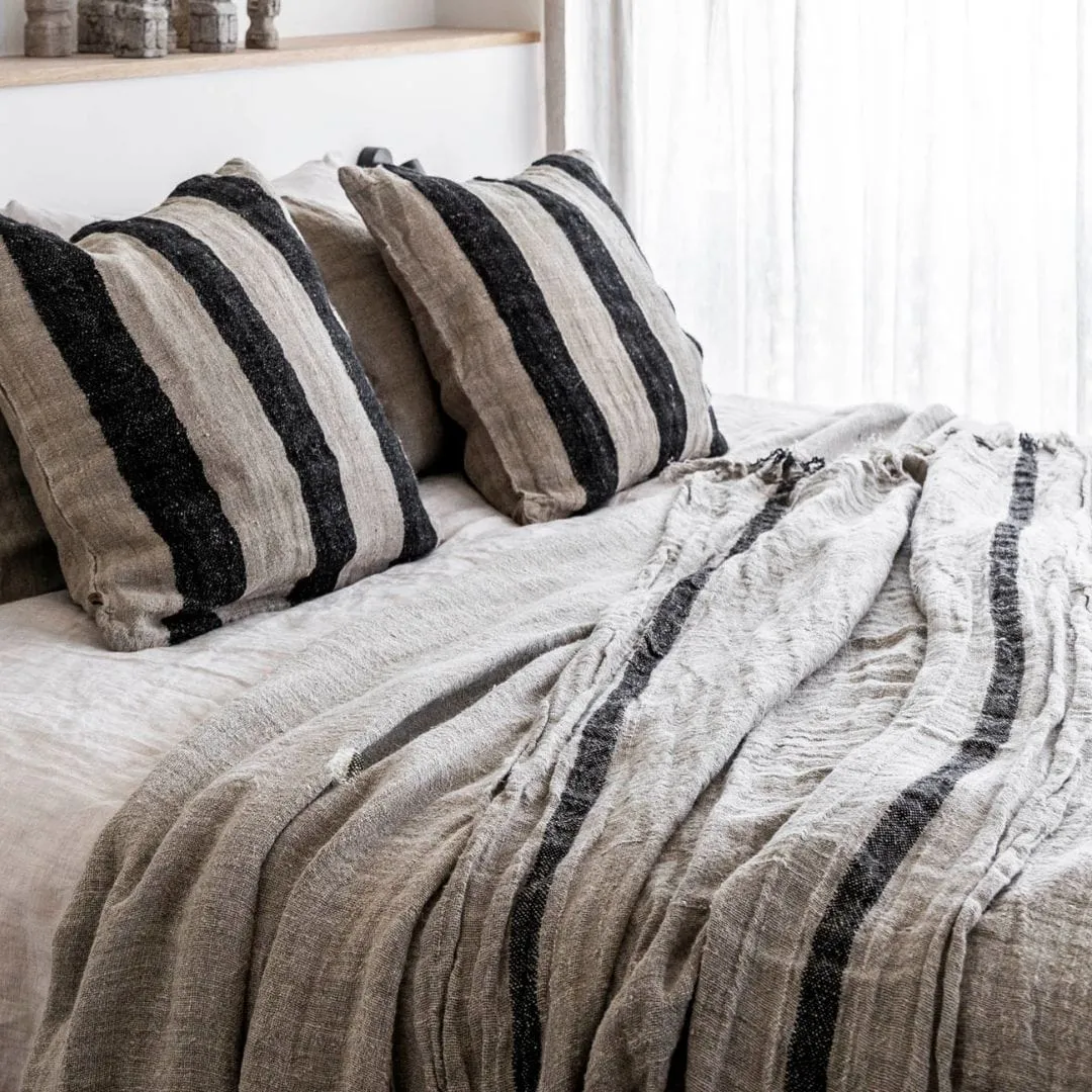 Linen Bedspread | Natural/Black Stripe 170x130cm